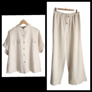 Women's Cream Pants & Shirt Set Sz XL
